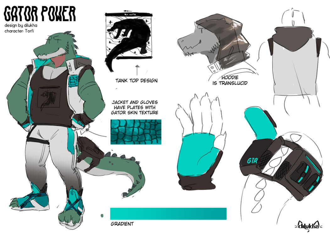 outfit reference sheet for @TorfiTheCrocco (twt)